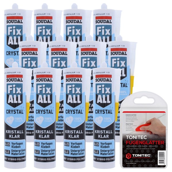 12x Soudal Dicht- & Klebstoff Fix ALL 290 ml Kartusche inkl. ToniTec® Fugenglätter Set