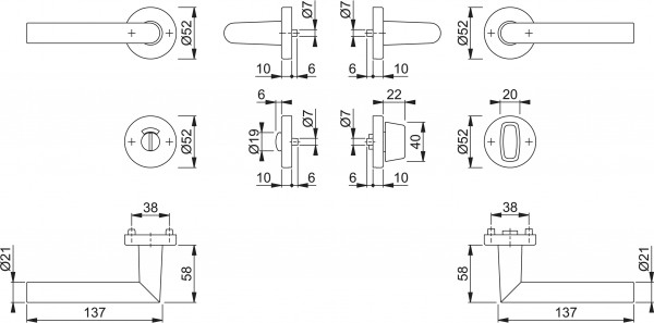 Hoppe Rosettengarnitur Amsterdam 1400/42H/42HKVS RW-SK/OL WC Ausführung F1 Aluminium natur
