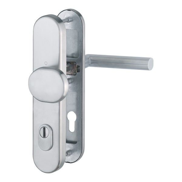 HOPPE Sicherheits-Wechselgarnitur Amsterdam E86G/3332ZA/3310/1400Z Langschild oval 15mm ES 1 mit ZA PZ 92mm VK 10mm TS 67-72mm edelstahl matt