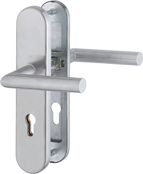 HOPPE Sicherheits-Drückergarnitur Amsterdam E1400Z/3331/3310 Langschild oval 12mm ES 1 ohne ZA PZ 72mm VK 8mm TS 42-47mm edelstahl matt