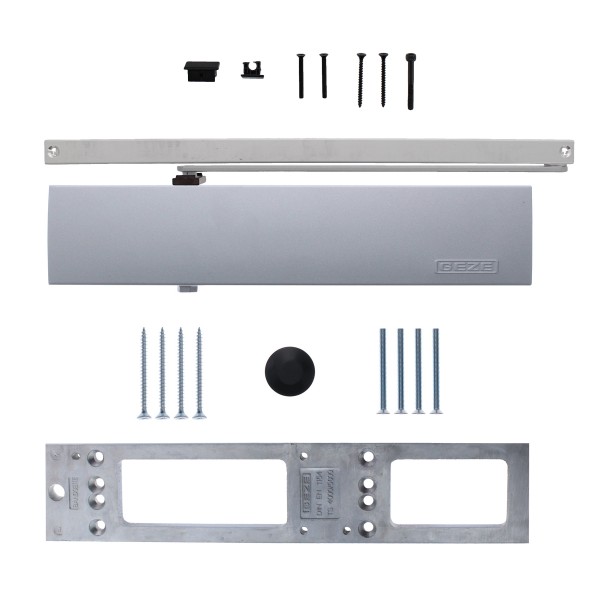 GEZE TS 5000 Komplett-Set mit Türschließer, Gleitschiene und Montageplatte silber