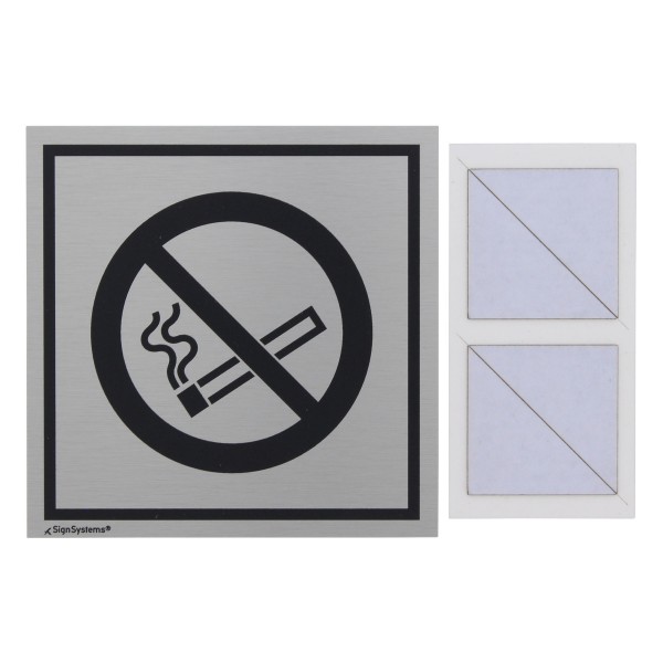 Türschild Tello Quadrat "Rauchen verboten" 110 x 110 mm Alu silber/ schwarz TE 1000/05