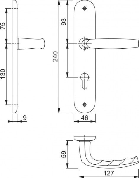 Hoppe ZT Drückergarnitur Atlanta F1 Aluminium natur 1530/273P PZ 72 mm