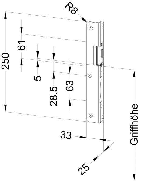 WINKHAUS Winkel Schließblech T-A 25/33 R8 mattchrom rechts