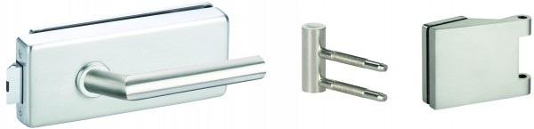 gelbrot Ganzglasbeschlag eckig SET 3tlg Edelstahl matt BB - gelocht