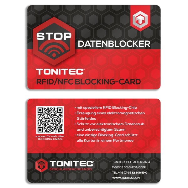 ToniTec® Schutzkarte Datenblocker RFID/NFC Blocking Card 070233
