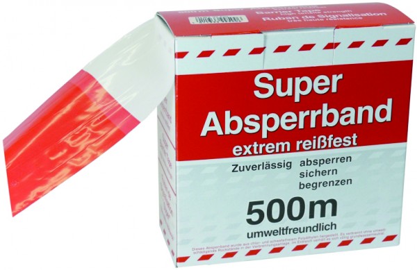 HaWe Absperrband rot/ weiss Abrollkarton 500m Polyäthylen-Standard, 80 mm breit 99.500