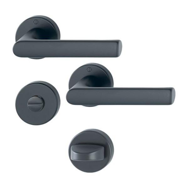 BLACK BEAUTY HOPPE Rosettengarnitur Hamburg 1700/42KB/42KBS SchnellstiftPlus Aluminium F9714M schwarz matt WC (Bad-Ausführung)