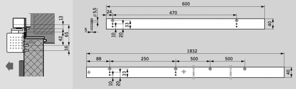 Dorma Montageplatten Set für G-SR flach silberfarbig Contur Design 64480001