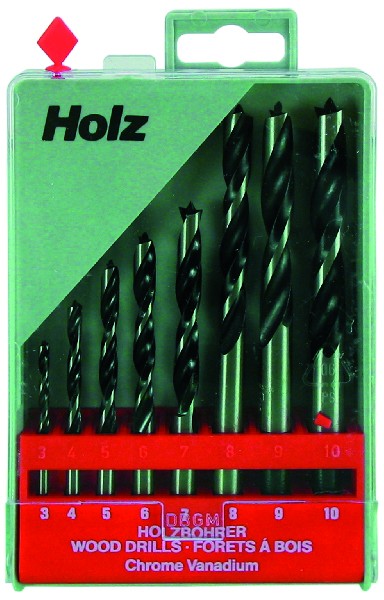 Holzspiralbohrer-Satz 8-teilig 3-10 mm im Plystyrol-Etui