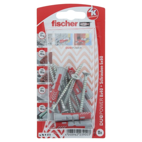 Fischer DUOPOWER 8x40 S Dübel mit Schraube 8 Stück